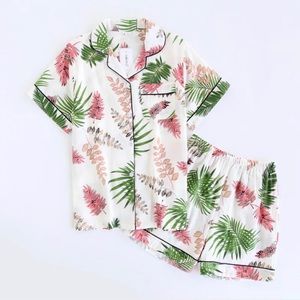 100% cotton Pink & Green Bamboo leaves Pajamas